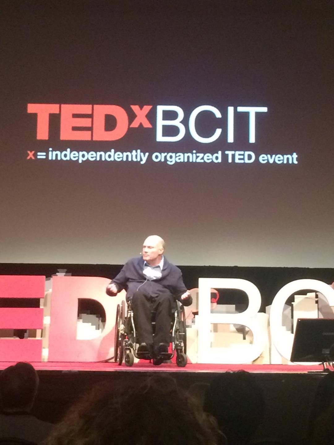 Gary Birch on stage during his TEDxBCIT talk