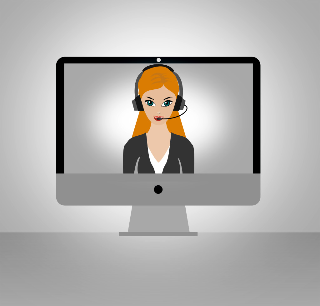 a graphic of a woman wearing a headset