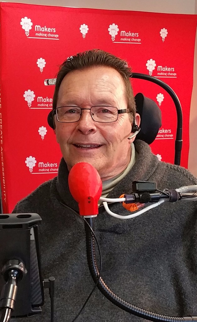 Terry navigating his phone with his new LipSync mounted to his wheelchair