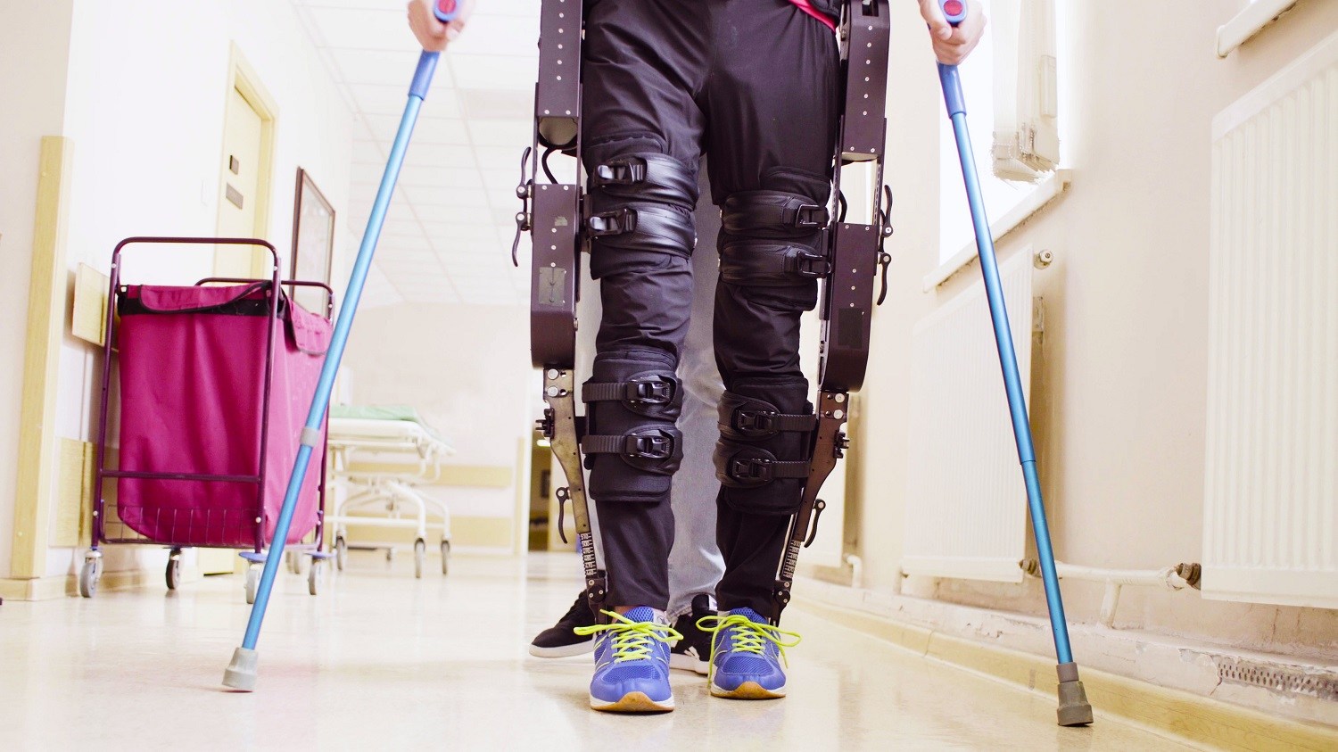 A person trying out the ReWalk exoskeleton