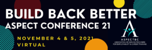 Text: "Build Back Better ASPECT Conference 21. November 4 & 5, 2021. Virtual."