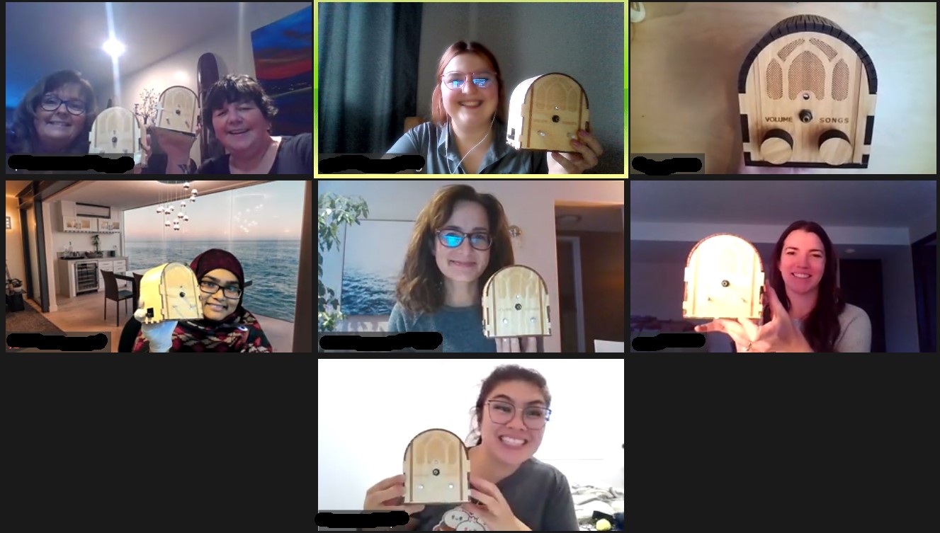 a Zoom screenshot of the build with everyone showing off their music players