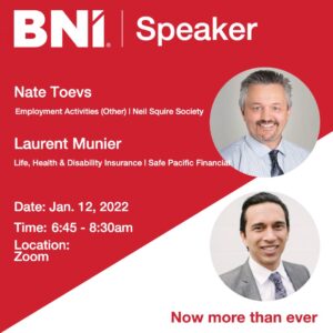 an image of the BNI speakers, giving the date and time