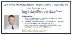 a poster for a WorkBC Assistive Technology Services event. Text in event posting