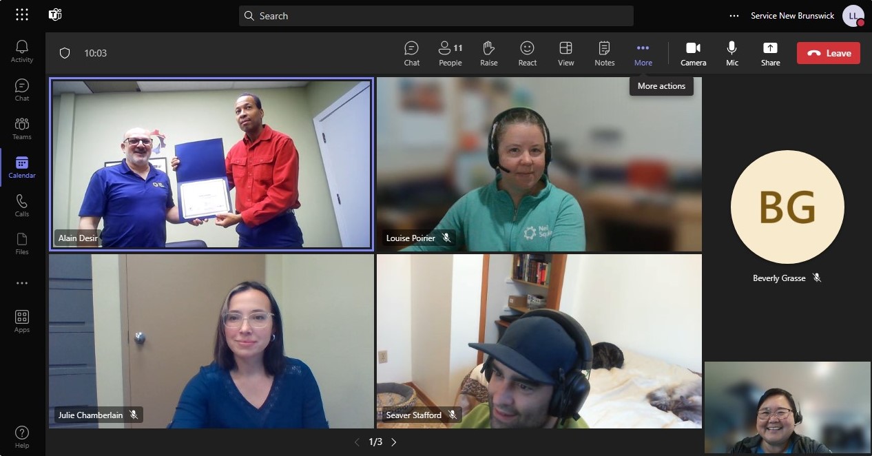 A screenshot of the Microsoft Teams virtual meeting where Charles was presented the award.