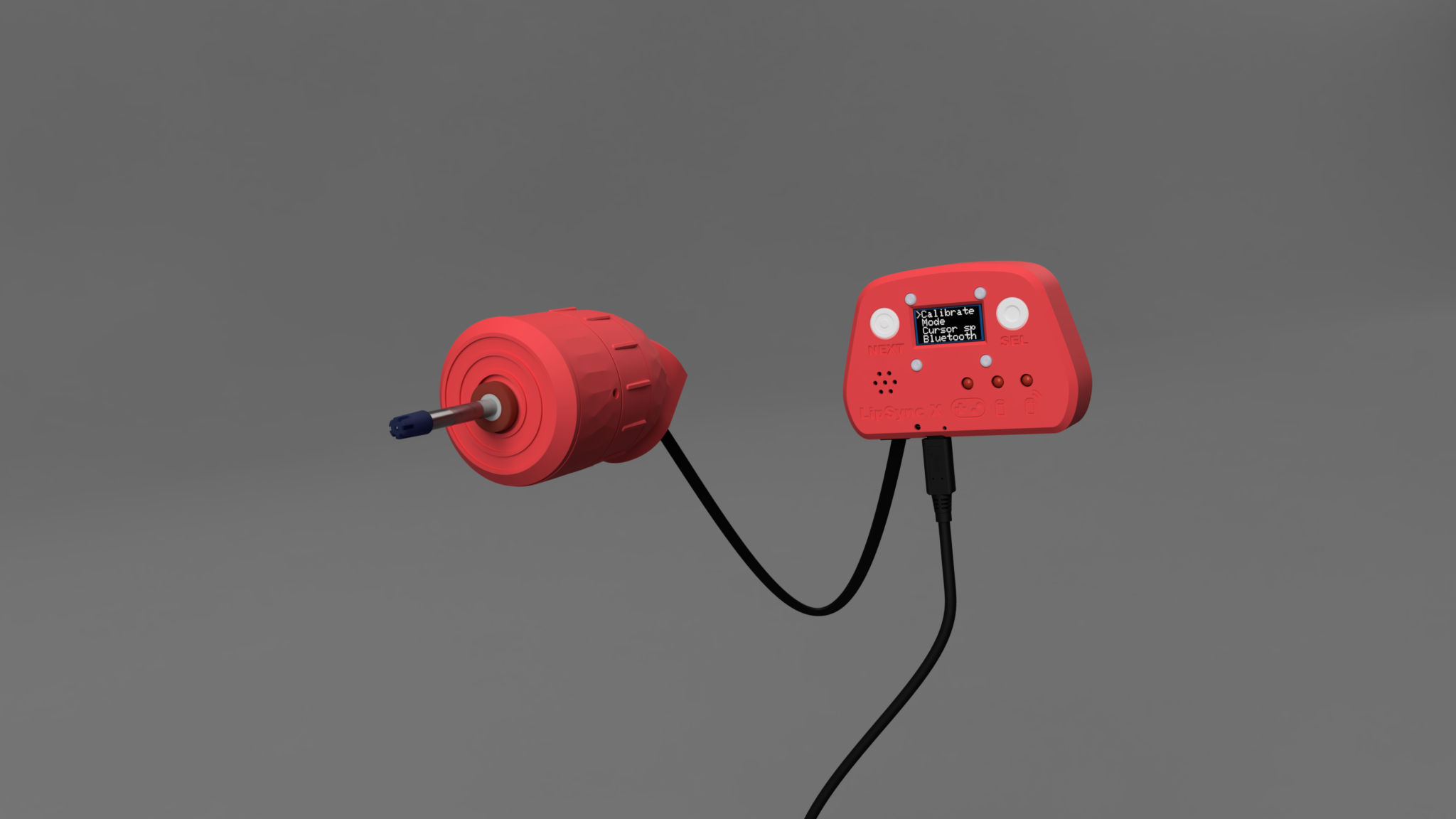 A computer rendering of the new LipSync, with the joystick and hub.