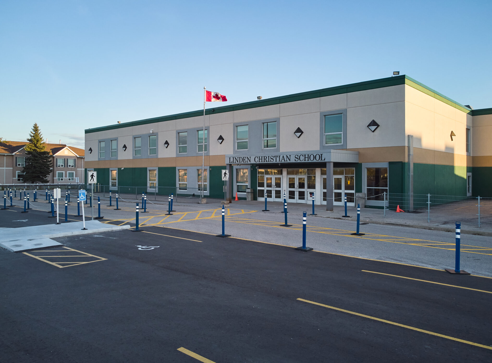 An exterior shot of Linden Christian School