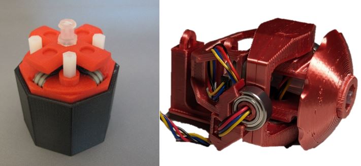 A side-by-side comparison of the interior of the old LipSync joystick apparatus with FSRs versus the new LipSync joystick with 3D magnetic sensor and rare earth magnets.